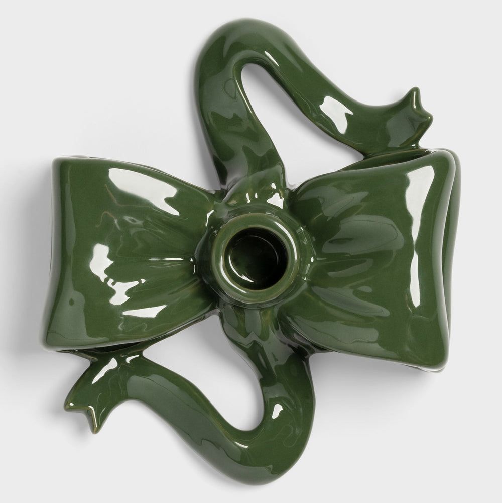 Green ribbon candle holder by &klevering with a glossy finish.