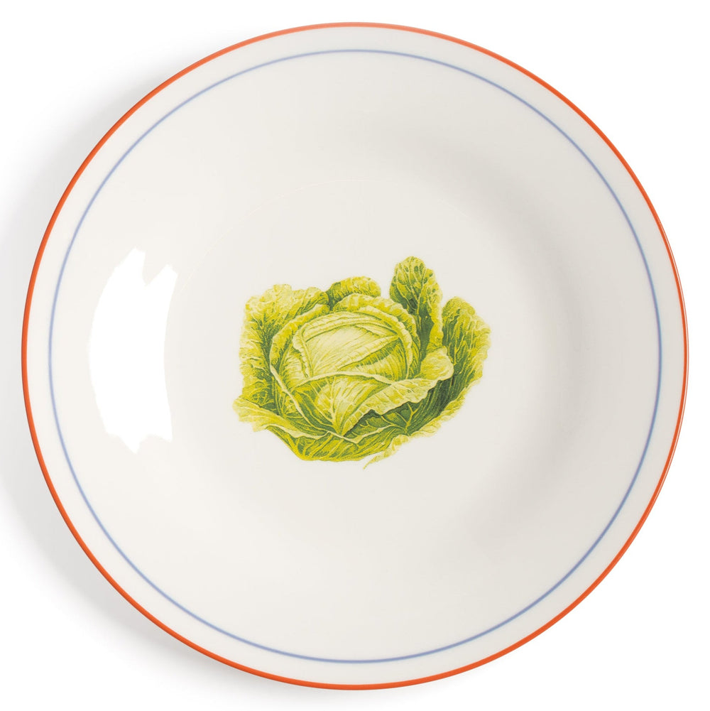 Ceramic vegetable plate set by &Klevering featuring a light green cabbage design in the center.