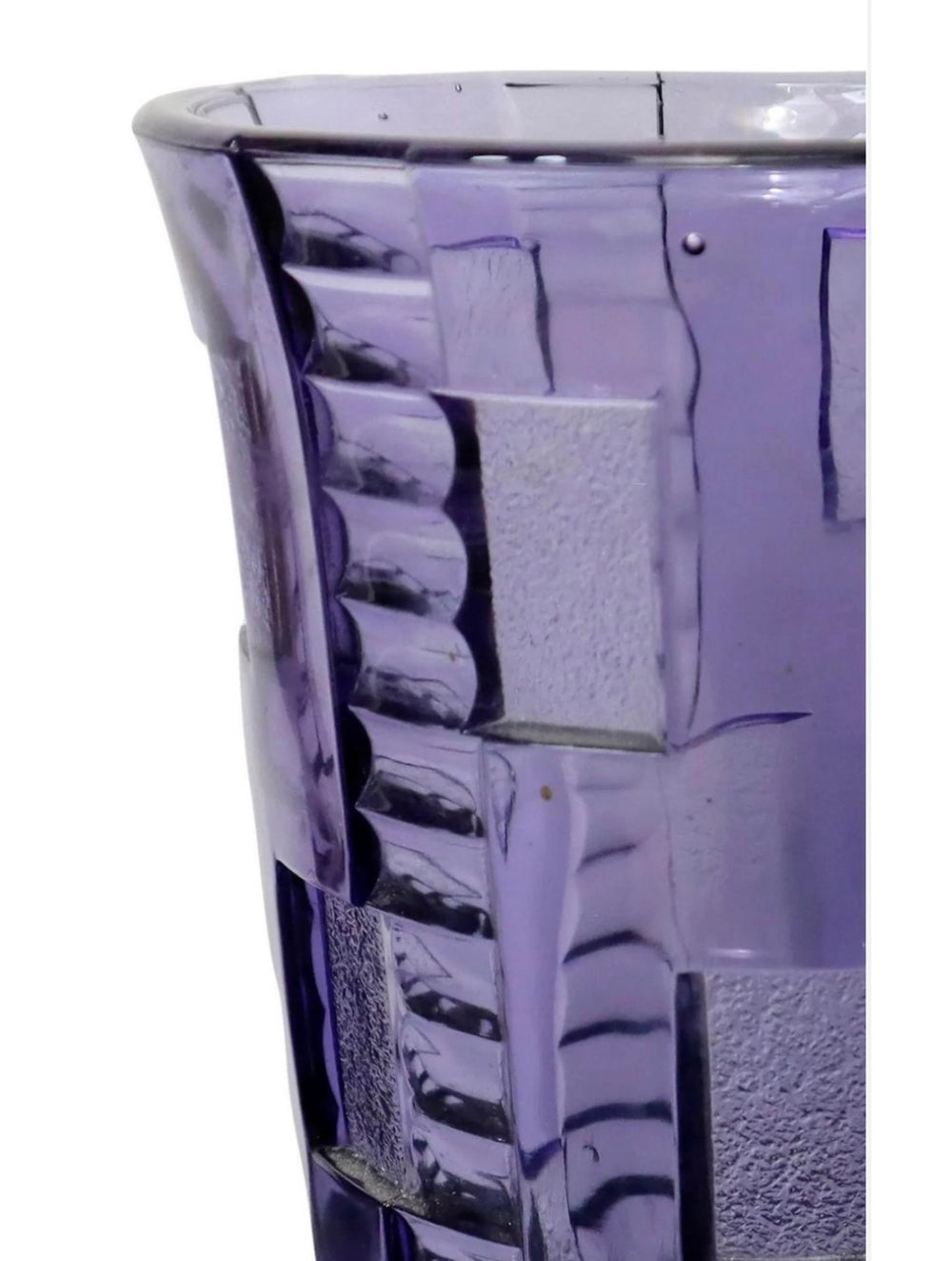 Purple Art Deco vase by Charles Graffart with square and curved patterns, cropped.