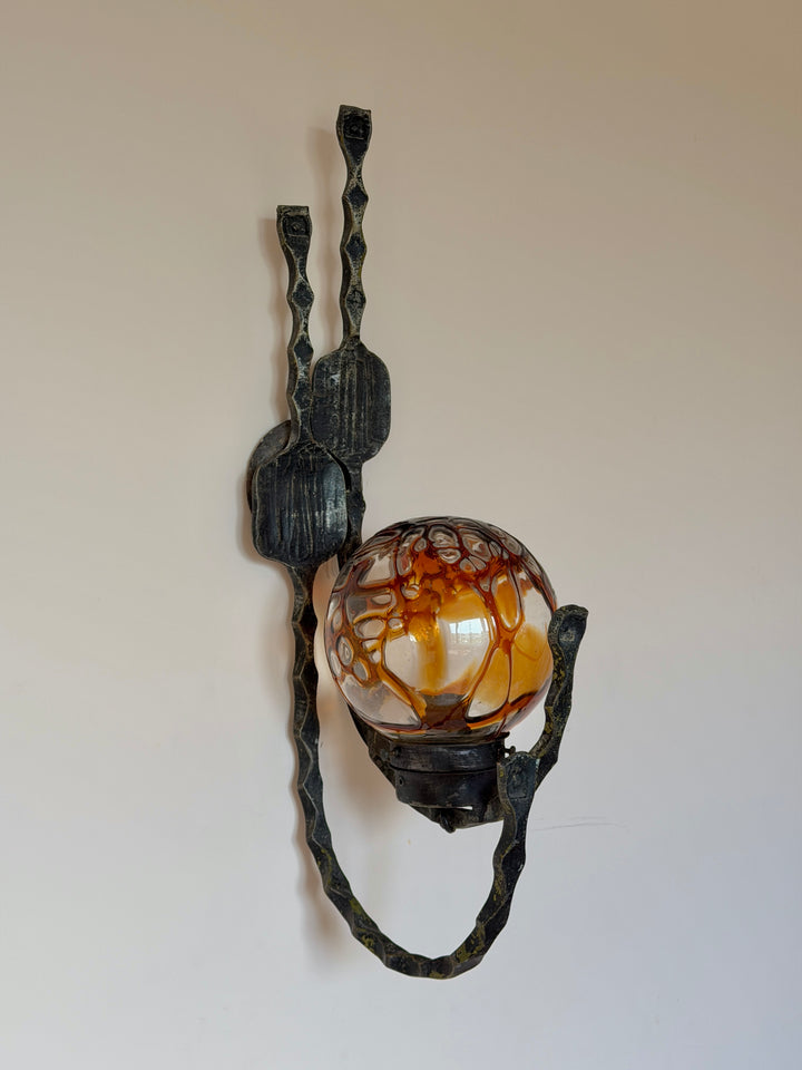 Brutalist Metal and Murano glass wall lights