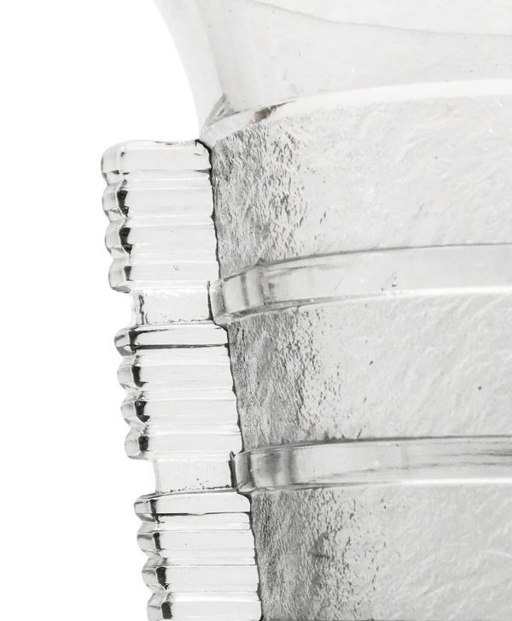 Crystal art deco vase by Daum Freres with ribbed and textured detailing.