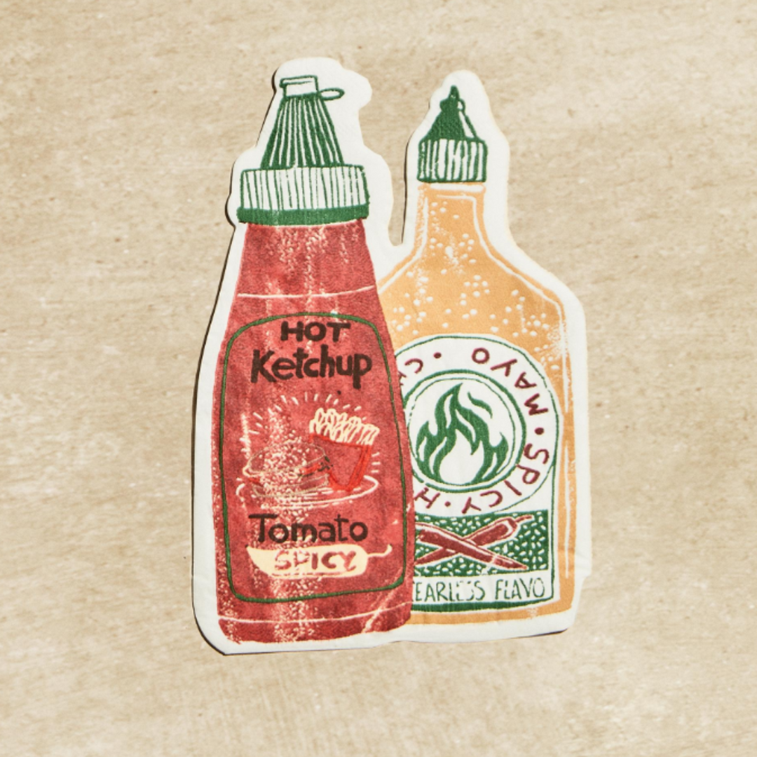 Pack of sauces paper napkins by (Pack of 20), featuring ketchup and spicy mayo bottle designs.