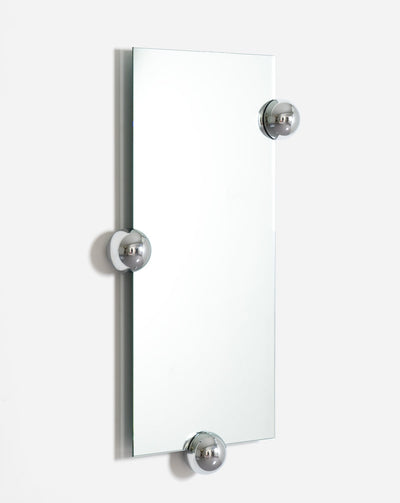 New from Moustache Editions, the Sphera collection of mirrors by Jean-Baptiste Fastrez is a contemporary interpretation of a technical device for creating mirror walls.  L. 60 cm x H. 107 cm x P. 10 cm  Technical indications : The mirror can be positioned vertically or horizontally on the wall.  Material : Chrome-plated zamac, felt, silver mirror  Collection : Sphera  Made in France