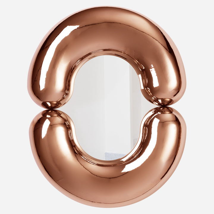 Copper Zodiac mirror by Moustache Paris with a shiny, sculptural, double-loop design.