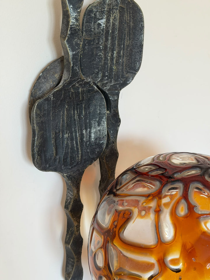 Brutalist Metal and Murano glass wall lights