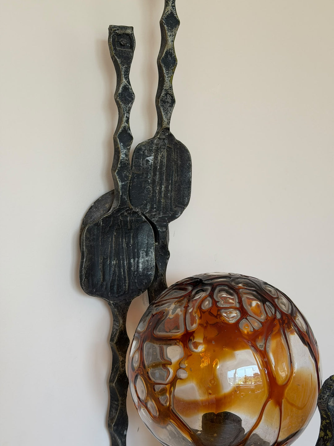 Brutalist Metal and Murano glass wall lights