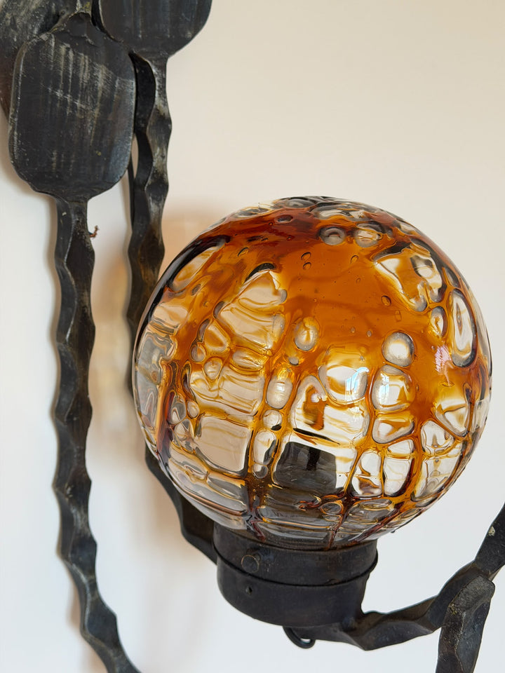Brutalist Metal and Murano glass wall lights