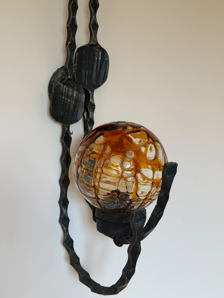 Brutalist Metal and Murano glass wall lights