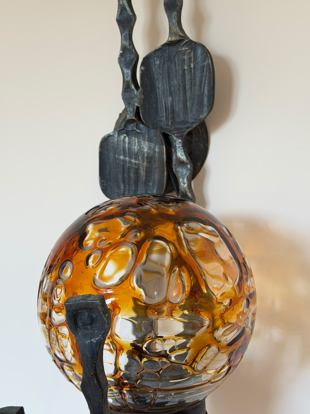 Brutalist Metal and Murano glass wall lights