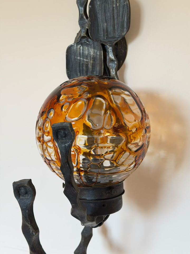 Brutalist Metal and Murano glass wall lights