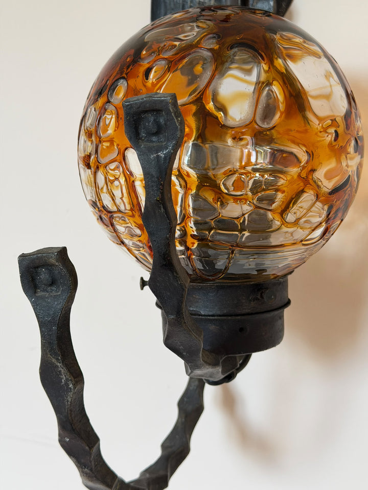 Brutalist Metal and Murano glass wall lights