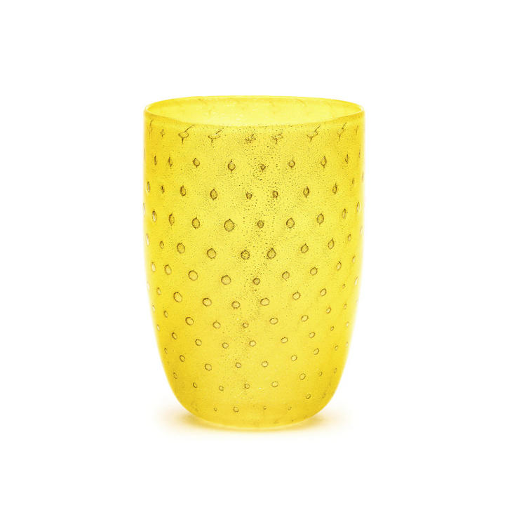 Yellow and gold "Bolle" tumbler by Laguna-B with an allover dotted pattern.
