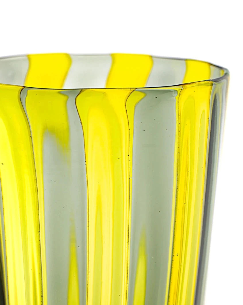 Striped tumbler by LAGUNA-B with alternating marine and blue vertical stripes.