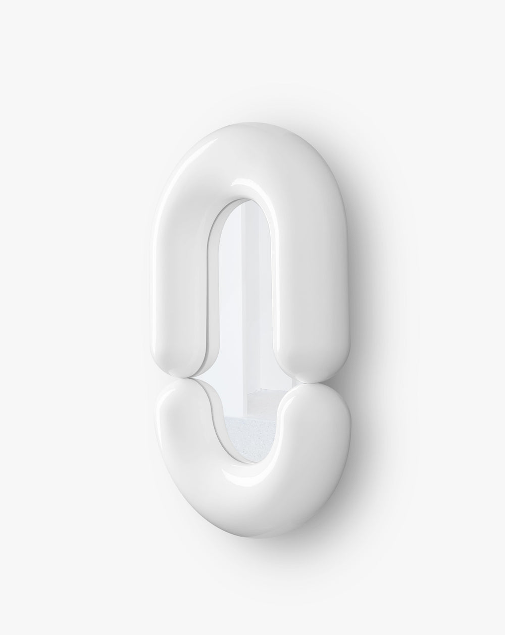 White Zodiac medium wall mirror by Moustache Paris, with rounded edges and sculptural, minimal design.