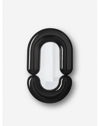 Shop Dessein Parke Black Medium Zodiac mirror by Jean-Baptiste Fastrez for Moustache Editions  The Zodiac mirror by Jean-Baptiste Fastrez plays with its mirror surface to complete the « sausage » it is made of. Seemingly inflated and made of ultra glossy ceramic to echo the inflatable boat that is its namesake, the Zodiac mirror frame looks full thanks to a symmetrical mirror image of half a ring into the mirror.  