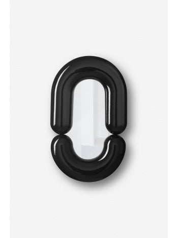White Zodiac Medium wall mirror by Moustache Paris in an unusual shape with a black frame.